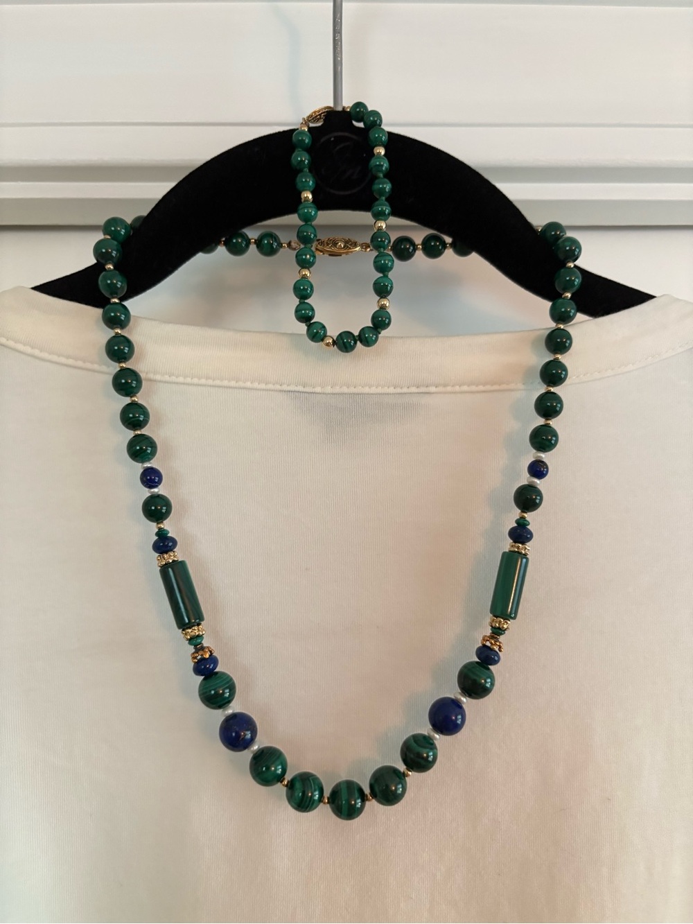 Marbled Beaded Necklace & Bracelet with Gold Accents